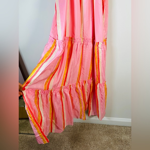 Club Monaco Striped Pastel Maxi Dress Perfect For Vacation 100% Silk Size 12 NWT - Picture 10 of 13